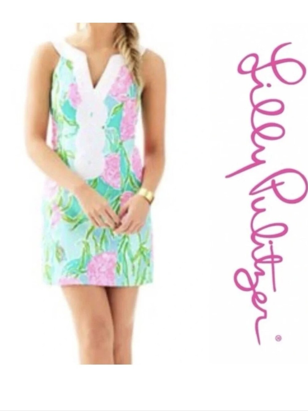 Lilly Pulitzer Aqua, Pink & White Floral Shift Mini Dress